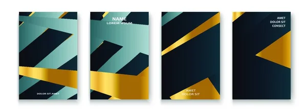 Luxe Rijke Cover Vector Illustratie Set Gouden Folie Gouden Lijnen — Stockvector