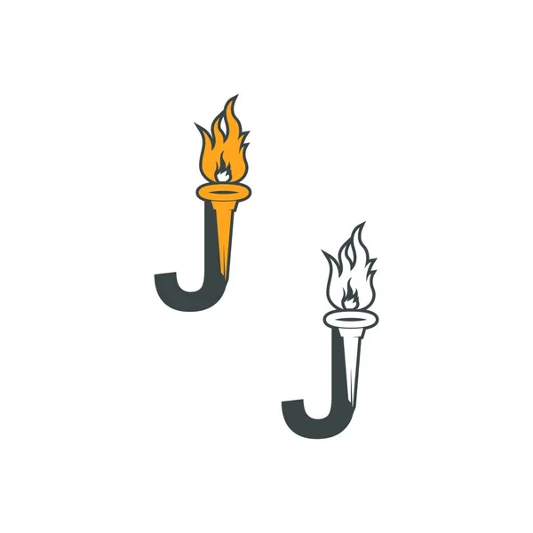 Harfi Simgesi Logosu Meşale Simgesi Tasarımı Illüstrasyonuyla Birleştirildi — Stok Vektör