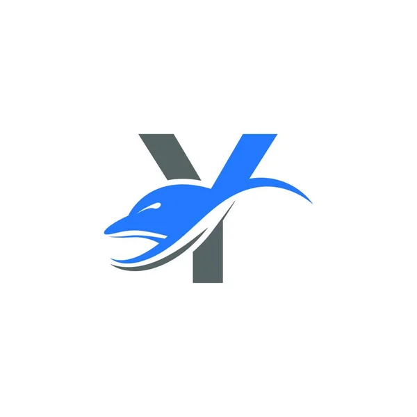 イルカと手紙Yロゴアイコンデザインコンセプトベクトルテンプレートイラスト — ストックベクタ