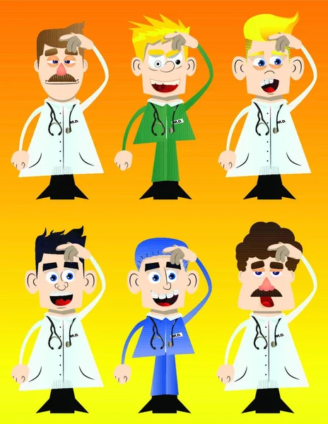 Funny Cartoon Doctor Confused Vector Illustration Health Care Worker Scraping — Stock Vector