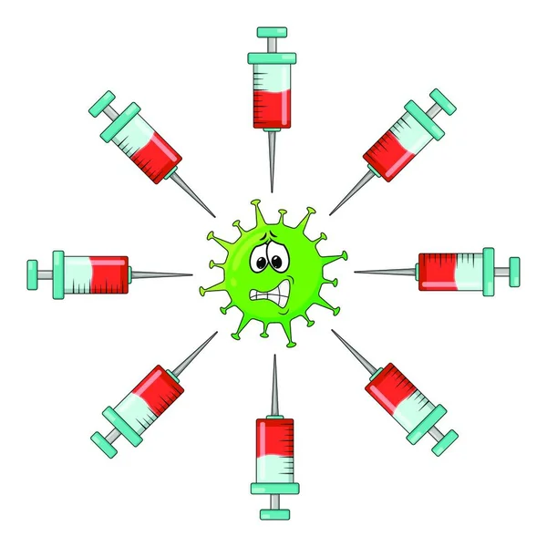 Coronavirus Vacuna Caricatura Clipart Ilustración Vectorial Aislada Sobre Fondo Blanco — Vector de stock