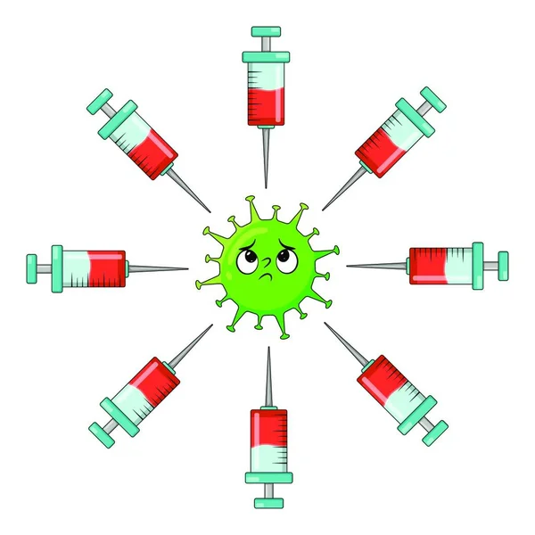 Covid Símbolo Vacuna Dibujos Animados Ilustración Vectorial Aislada Sobre Fondo — Archivo Imágenes Vectoriales