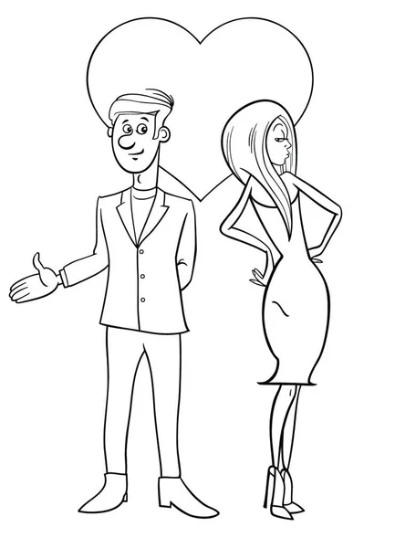 Valentijnsdag Wenskaart Cartoon Illustratie Met Vrouw Man Paar Personages Liefde — Stockvector