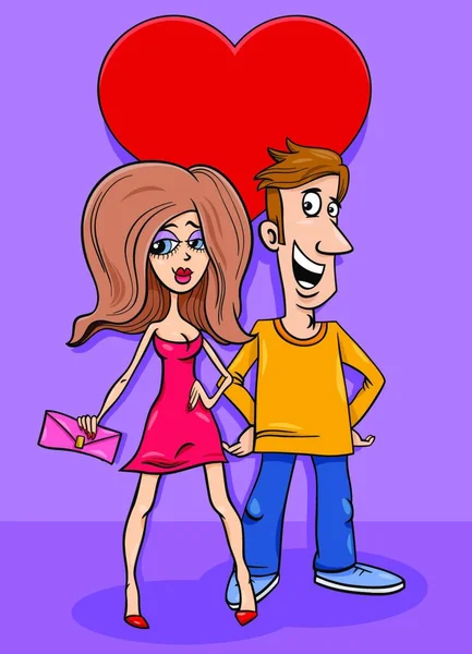 Dia Dos Namorados Cartão Saudação Desenho Animado Ilustração Com Pessoas —  Vetores de Stock