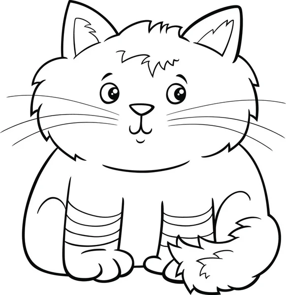 Dibujos Animados Blanco Negro Ilustración Lindo Gatito Esponjoso Personaje Cómic — Vector de stock