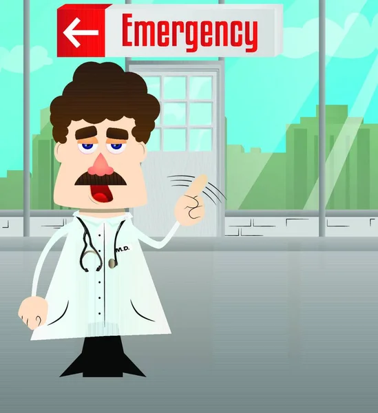 Αστείος Καρτούν Γιατρός Λέει Όχι Δάχτυλό Του Εικονογράφηση Διανύσματος — Διανυσματικό Αρχείο
