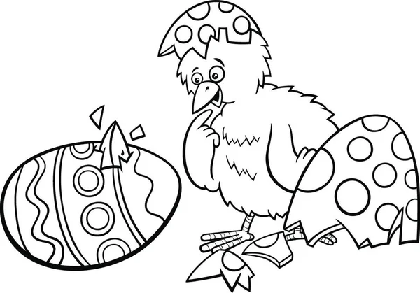 Чорно Біла Мультяшна Ілюстрація Маленької Пташенятки Вилуплена Сторінки Розмальовки Великодніх — стоковий вектор