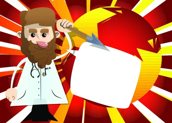 Funny Cartoon Doctor Holding Spear His Hand Vector Illustration Health — Stock Vector
