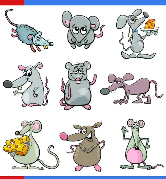 Dibujos Animados Ilustración Ratones Cómicos Animales Personajes Conjunto — Archivo Imágenes Vectoriales
