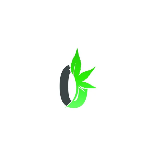 Ikona Logo Numer Zero Ilustracją Wektora Projektu Liści Marihuany — Wektor stockowy