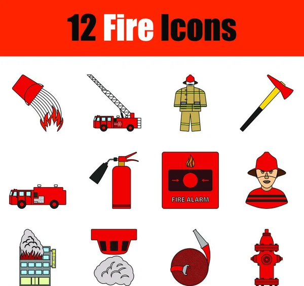 Ilustración Vectorial Conjunto Iconos Bombero Fuego — Archivo Imágenes Vectoriales