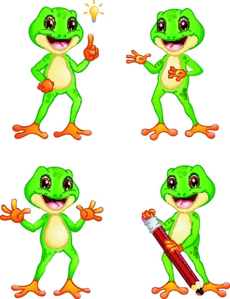 Ilustração Vetorial Conjunto Desenhos Animados Frog —  Vetores de Stock