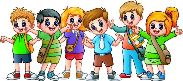 Ilustração Vetorial Desenhos Animados Crianças Escola Feliz — Vetor de Stock