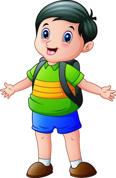Ilustracja Wektorowa Cartoon Szczęśliwy Chłopiec Plecakiem — Wektor stockowy