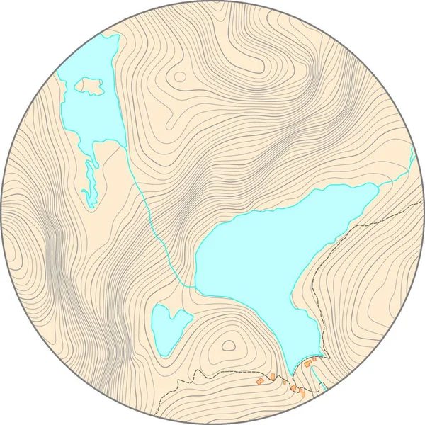 Вымышленная Круглая Топографическая Векторная Карта Высотными Линиями Желтым Фоном — стоковый вектор