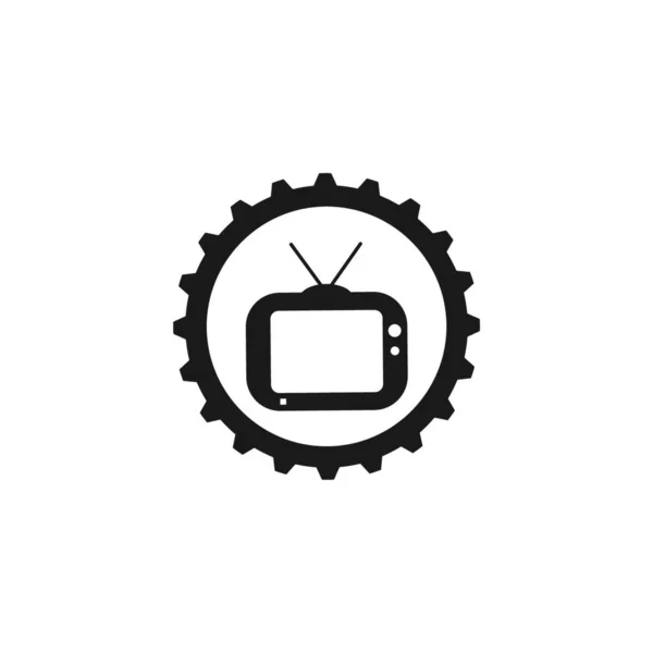 Icona Dell Ingranaggio Della Televisione Logo Vettoriale Illustrazione Design — Vettoriale Stock