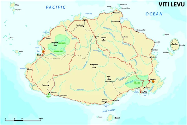 Wektorowa Mapa Viti Levu Republika Fidżi Oceania — Wektor stockowy