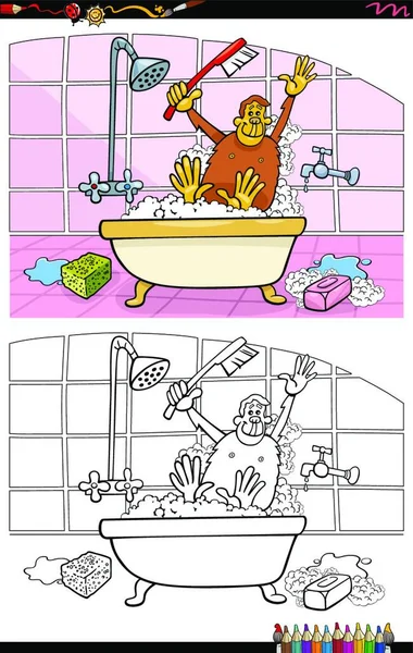 Karikatur Eines Affen Einem Bad Malbuch Seite — Stockvektor