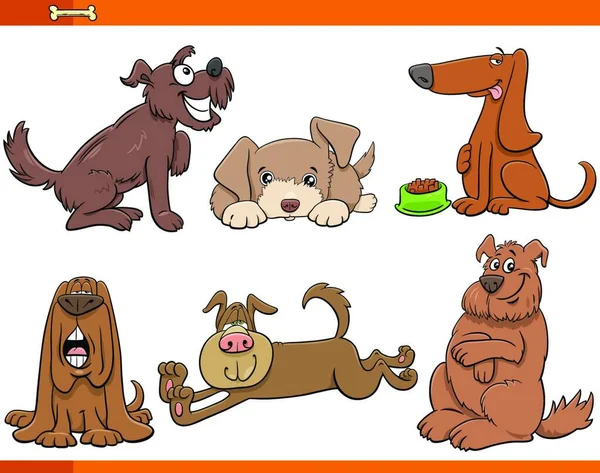 Desenhos Animados Ilustração Cães Filhotes Cachorro Comic Animal Characters Set —  Vetores de Stock