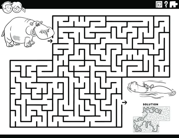 Schwarz Weiße Cartoon Illustration Des Pädagogischen Labyrinths Puzzle Spiel Für — Stockvektor