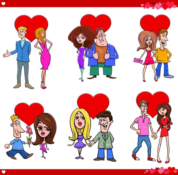情人节男女情侣在爱情漫画中的卡通画 — 图库矢量图片