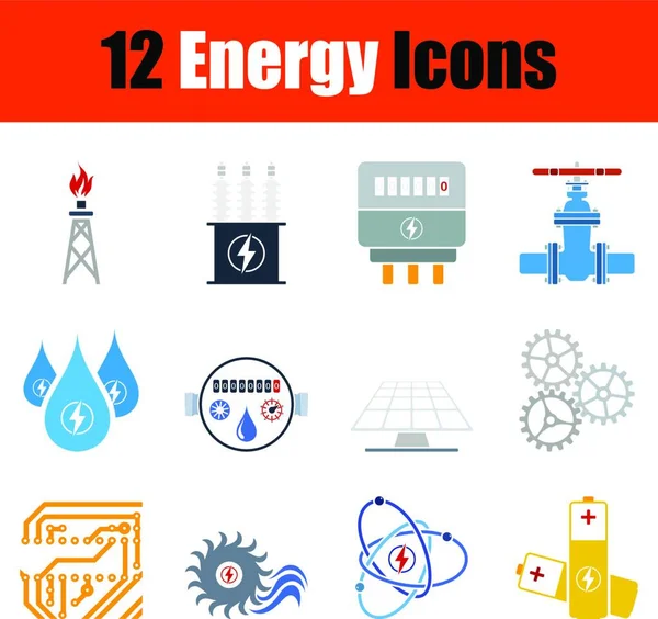 Conjunto Iconos Energía Diseño Plano Ilustración Vectorial Totalmente Editable Texto — Vector de stock