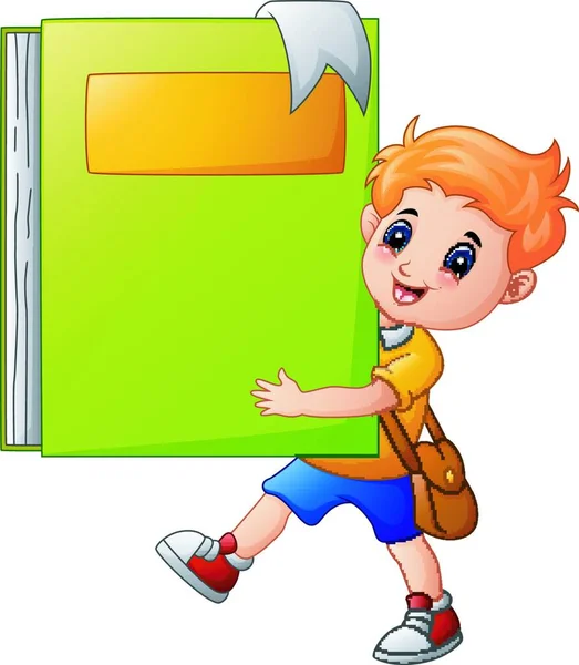 Εικονογράφηση Διάνυσμα Αγόρι Σχολείο Κρατώντας Ένα Γιγάντιο Βιβλίο — Διανυσματικό Αρχείο