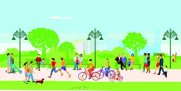 Grupo Personas Caminando Parque Ilustración Vectorial — Vector de stock