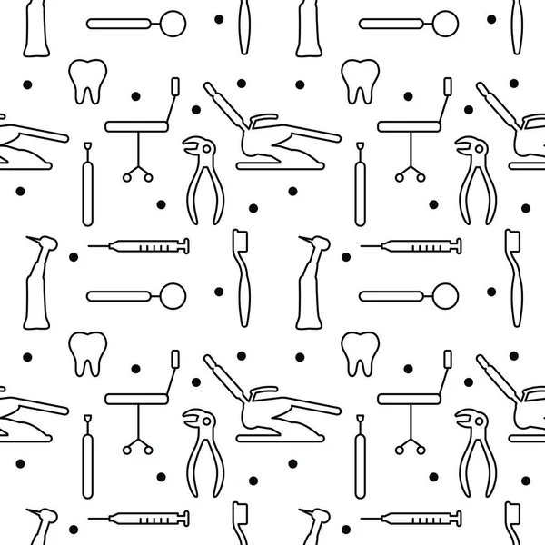 Οδοντιατρική Φροντίδα Ορθοδοντική Seamless Pattern Line Icons Οδοντίατρος Ιατρικός Εξοπλισμός — Διανυσματικό Αρχείο