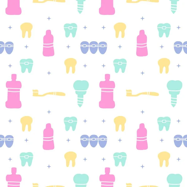 Cuidado Dental Ortodoncia Patrón Sin Costura Con Iconos Línea Dentista — Archivo Imágenes Vectoriales