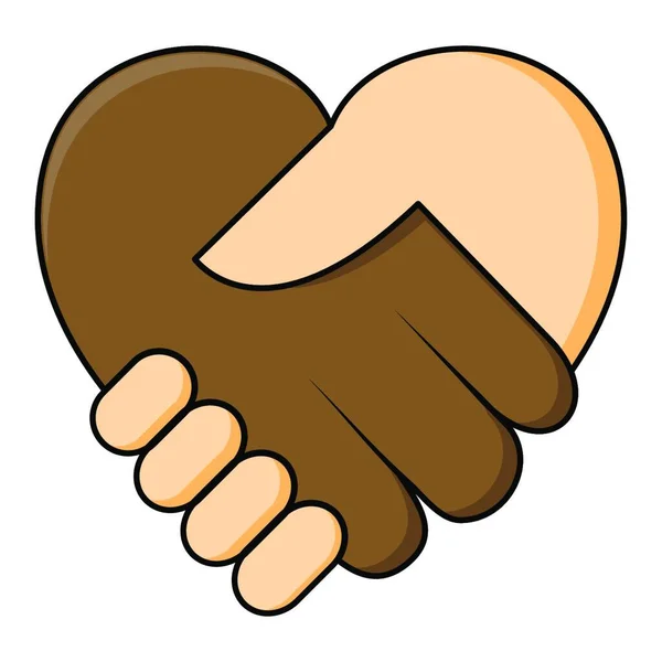 人種差別はありません 心の形で握手 握手の中で二本の手の暗いと公正な皮膚 人種の概念のアイコンの平等 異なる民族間の合意または契約のシンボルにも最適です — ストックベクタ