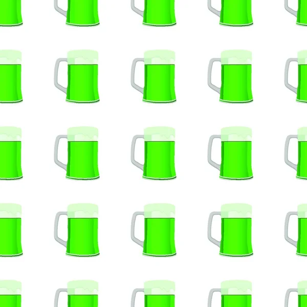 Illustration Irish Holiday Patrick Day Seamless Color Beer Mug Pattern — Stock Vector