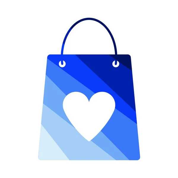 Einkaufstasche Mit Herz Symbol Flache Farbe Leiterdesign Vektorillustration — Stockvektor