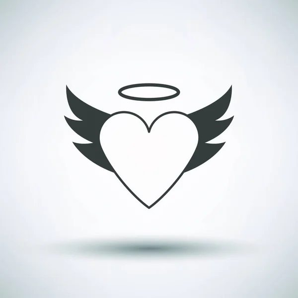 Coeur Saint Valentin Avec Des Ailes Halo Icône Gris Foncé — Image vectorielle