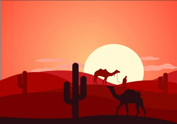 Desert Landscape Cactus Hills Mountains Silhouettes Векторний Природний Горизонт — стоковий вектор