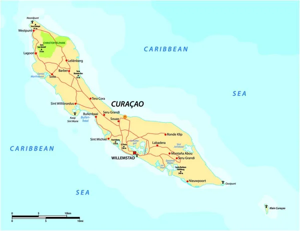 Векторна Карта Карибського Авс Острова Куракао — стоковий вектор