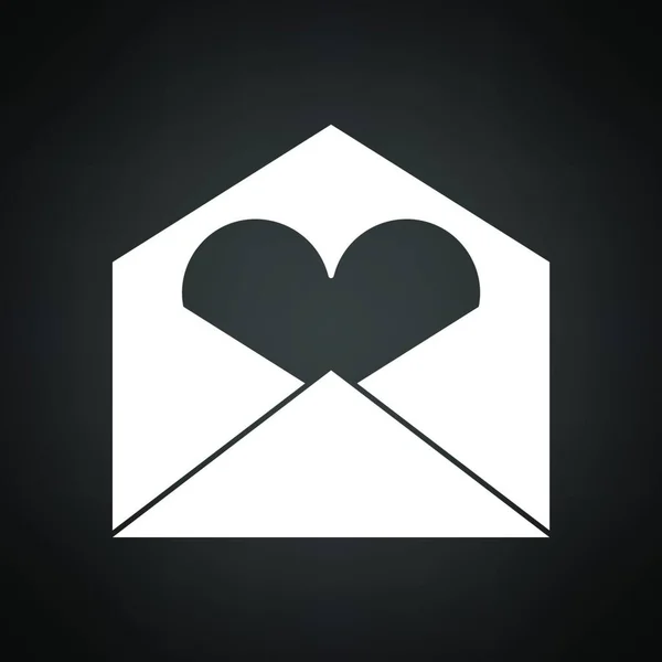 Enveloppe Saint Valentin Avec Icône Coeur Blanc Sur Fond Noir — Image vectorielle