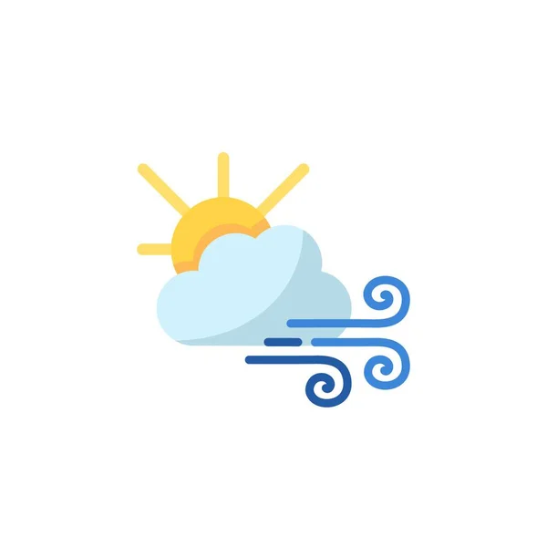 Strong Wind Sun Cloud Flat Color Icon Isolated Weather Vector — Stock Vector