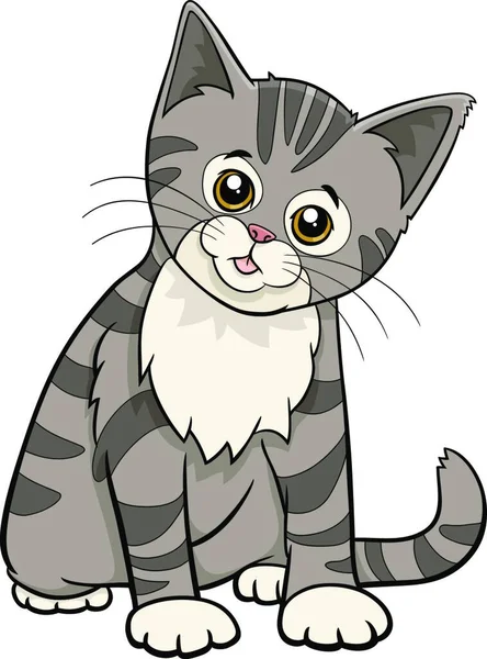 Cartoon Illustration Cute Tabby Kitten Comic Animal Character — Stock Vector