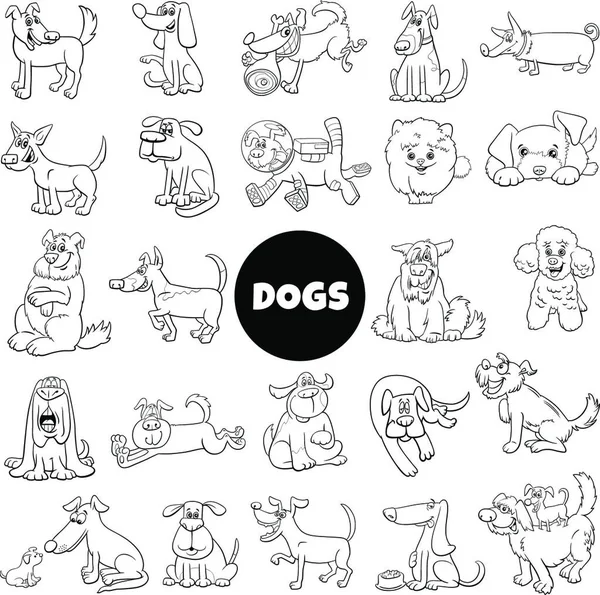 Cartoon Illustration Dogs Puppies Pet Animal Comic Characters Big Set — Stock Vector