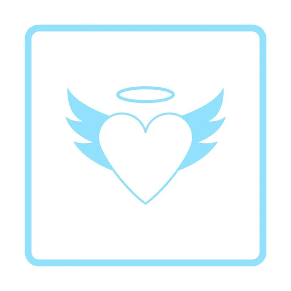 Valentine Heart Met Vleugels Halo Icoon Blauw Kaderontwerp Vector Illustratie — Stockvector