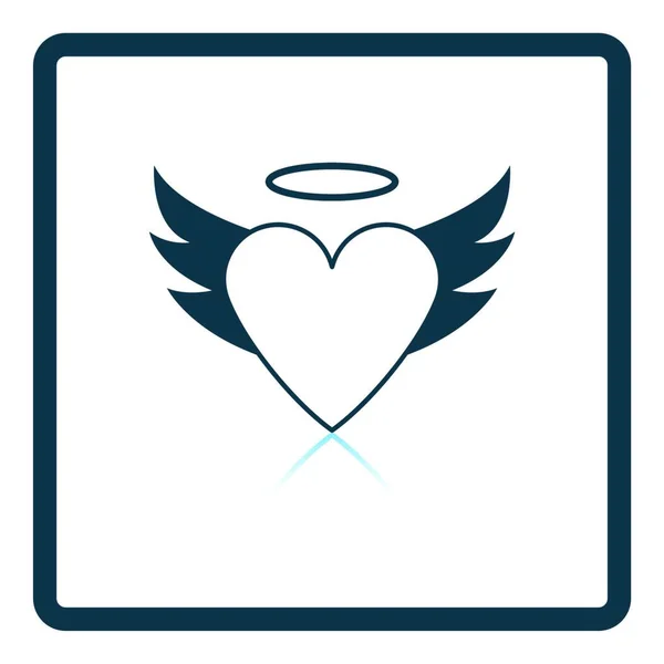 翼とハローアイコンを持つバレンタインハート 正方形の影の反射デザイン ベクターイラスト — ストックベクタ