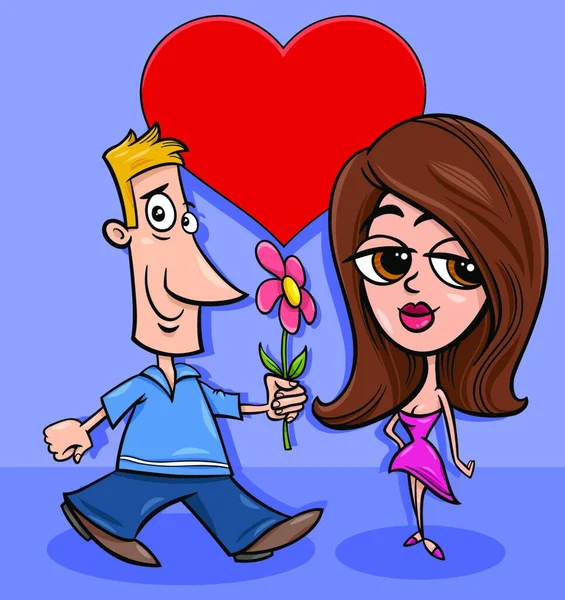 Valentines Day Greeting Card Cartoon Illustration Woman Man Couple Characters — Stock Vector