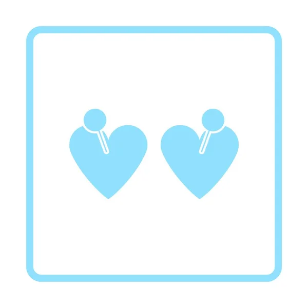 Dua Valentines Heart Pin Icon Desain Bingkai Biru Ilustrasi Vektor - Stok Vektor