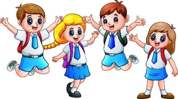 Ilustracja Wektorowa Szczęśliwe Dziecko Noszenia Jednolitego Chodzenie Szkoły — Wektor stockowy