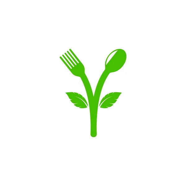 Tenedor Cuchara Con Hojas Icono Del Diseño Vectores Alimentos Vegetarianos — Vector de stock