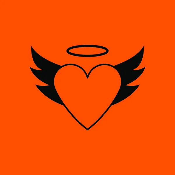 Valentine Heart Met Vleugels Halo Icoon Zwart Oranje Achtergrond Vector — Stockvector