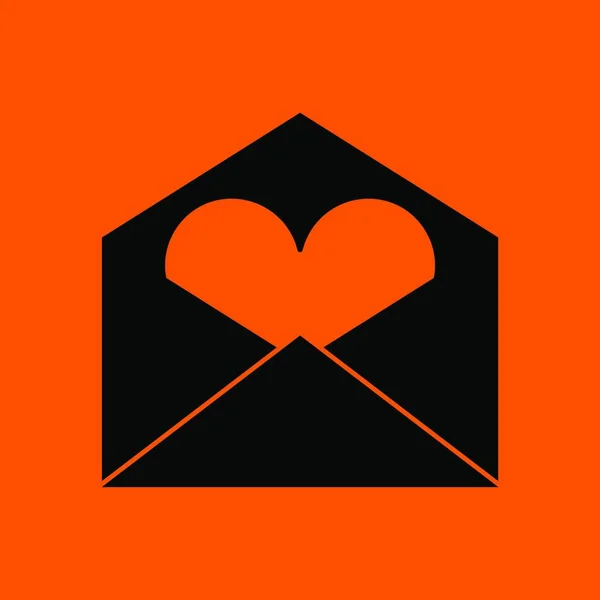 Enveloppe Saint Valentin Avec Icône Coeur Noir Sur Fond Orange — Image vectorielle
