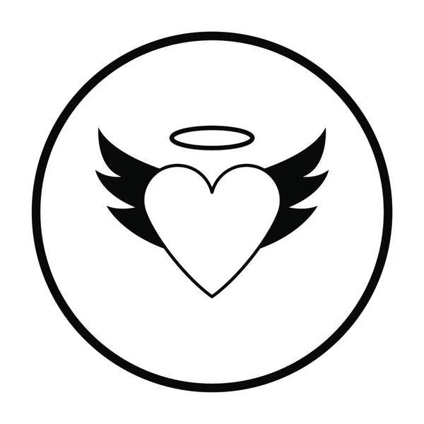Valentine Heart Met Vleugels Halo Icoon Dun Cirkel Sjabloon Ontwerp — Stockvector