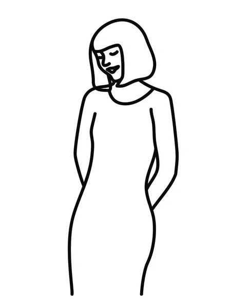 Minimalisme Portrait Vectoriel Féminin Dessiné Main Dans Style Graphique Abstrait — Image vectorielle